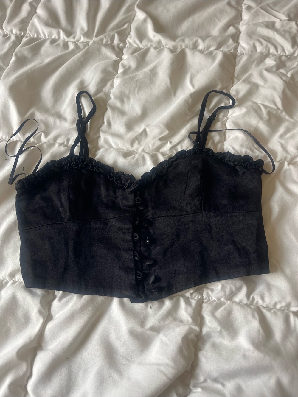 Zara Black Smocked Cropped Bustier Top